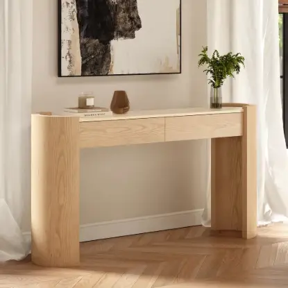 Japandi 60" Oval Sintered Stone Console Table With 2 Drawers – AUD-H2897