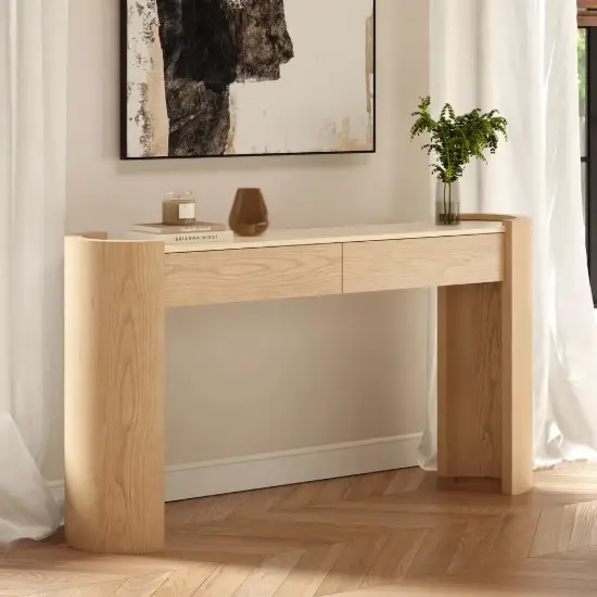 Picture of Japandi 60" Oval Sintered Stone Console Table With 2 Drawers – AUD-H2897