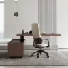 Ergonomic Grey Genuine Leather High Back Reclining Swivel Office Desk Chair