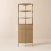 Modern 75" Natural Etagere Corner Bookshelf with Drawer and 2-Door Cabinet