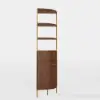 Modern 75" Walnut Etagere Corner Bookshelf with Drawer and 2-Door Cabinet