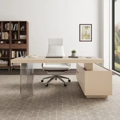 Picture of Modern 72" L-Shape Whitewash Standing Executive Desk with Lifter Desktop Left Hand