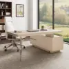 Modern 72" L-Shape Whitewash Standing Executive Desk with Lifter Desktop Left Hand