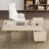 Modern 72" L-Shape Whitewash Standing Executive Desk with Lifter Desktop Left Hand
