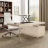 Modern 72" L-Shape Whitewash Standing Executive Desk with Lifter Desktop Left Hand