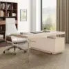 Modern 72" L-Shape Whitewash Standing Executive Desk with Lifter Desktop Left Hand