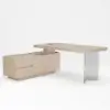 Modern 72" L-Shape Whitewash Standing Executive Desk with Lifter Desktop Left Hand