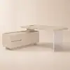 Modern 72" L-Shape Whitewash Standing Executive Desk with Lifter Desktop Left Hand