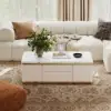 48" Ivory Saddle Leather Lift-Top Coffee Table with 2 Drawers