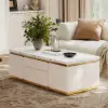 48" Ivory Saddle Leather Lift-Top Coffee Table with 2 Drawers
