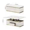 48" Ivory Saddle Leather Lift-Top Coffee Table with 2 Drawers
