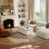 48" Ivory Saddle Leather Lift-Top Coffee Table with 2 Drawers
