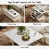 48" Ivory Saddle Leather Lift-Top Coffee Table with 2 Drawers