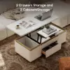 48" Ivory Saddle Leather Lift-Top Coffee Table with 2 Drawers