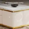 48" Ivory Saddle Leather Lift-Top Coffee Table with 2 Drawers