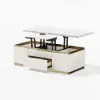 48" Ivory Saddle Leather Lift-Top Coffee Table with 2 Drawers