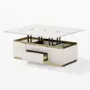 48" Ivory Saddle Leather Lift-Top Coffee Table with 2 Drawers