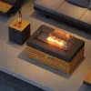 Tevara 100cm Propane Gas Fire Pit Table with Glass Propane Gas Tank Cover Table Set of 2 – AUD-H2904