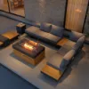 Tevara 100cm Propane Gas Fire Pit Table with Glass Propane Gas Tank Cover Table Set of 2 – AUD-H2904