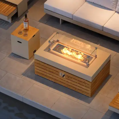 Tevara 100cm Propane Gas Fire Pit Table with Glass Propane Gas Tank Cover Table Set of 2 – AUD-H2905