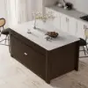 Mid-Century 72" Glossy Sintered Stone Kitchen Island with Storage, Smoky Brown