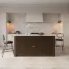 Mid-Century 72" Glossy Sintered Stone Kitchen Island with Storage, Smoky Brown