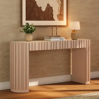 Aura 60" Ash Wood Fluted Whitewash Console Table With Sintered Stone Top