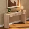 Aura 60" Ash Wood Fluted Whitewash Console Table With Sintered Stone Top