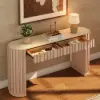 Aura 60" Ash Wood Fluted Whitewash Console Table With Sintered Stone Top