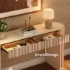 Aura 60" Ash Wood Fluted Whitewash Console Table With Sintered Stone Top