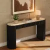 Aura 60" Ash Wood Fluted Black Console Table With Sintered Stone Top