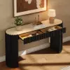 Aura 60" Ash Wood Fluted Black Console Table With Sintered Stone Top