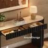 Aura 60" Ash Wood Fluted Black Console Table With Sintered Stone Top