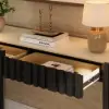 Aura 60" Ash Wood Fluted Black Console Table With Sintered Stone Top