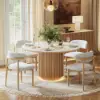 Aura 47" Round Natural Faux Travertine Sintered Stone Dining Table, Fluted Base, Seats 4
