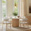 Aura 47" Round Natural Faux Travertine Sintered Stone Dining Table, Fluted Base, Seats 4