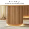 Aura 47" Round Natural Faux Travertine Sintered Stone Dining Table, Fluted Base, Seats 4