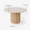 Aura 47" Round Natural Faux Travertine Sintered Stone Dining Table, Fluted Base, Seats 4
