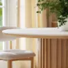 Aura 47" Round Natural Faux Travertine Sintered Stone Dining Table, Fluted Base, Seats 4