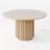 Aura 47" Round Natural Faux Travertine Sintered Stone Dining Table, Fluted Base, Seats 4