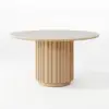 Aura 47" Round Natural Faux Travertine Sintered Stone Dining Table, Fluted Base, Seats 4