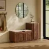 Aura 47” Walnut Wooden Shoe Storage Bench with Right-Side Cabinet for Entryway