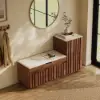 Aura 47” Walnut Wooden Shoe Storage Bench with Right-Side Cabinet for Entryway