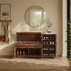 Aura 47” Walnut Wooden Shoe Storage Bench with Right-Side Cabinet for Entryway