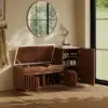 Aura 47” Walnut Wooden Shoe Storage Bench with Right-Side Cabinet for Entryway