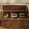 Aura 47” Walnut Wooden Shoe Storage Bench with Right-Side Cabinet for Entryway