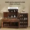 Aura 47” Walnut Wooden Shoe Storage Bench with Right-Side Cabinet for Entryway