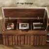 Aura 47” Walnut Wooden Shoe Storage Bench with Right-Side Cabinet for Entryway