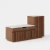 Aura 47” Walnut Wooden Shoe Storage Bench with Right-Side Cabinet for Entryway