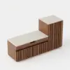 Aura 47” Walnut Wooden Shoe Storage Bench with Right-Side Cabinet for Entryway
